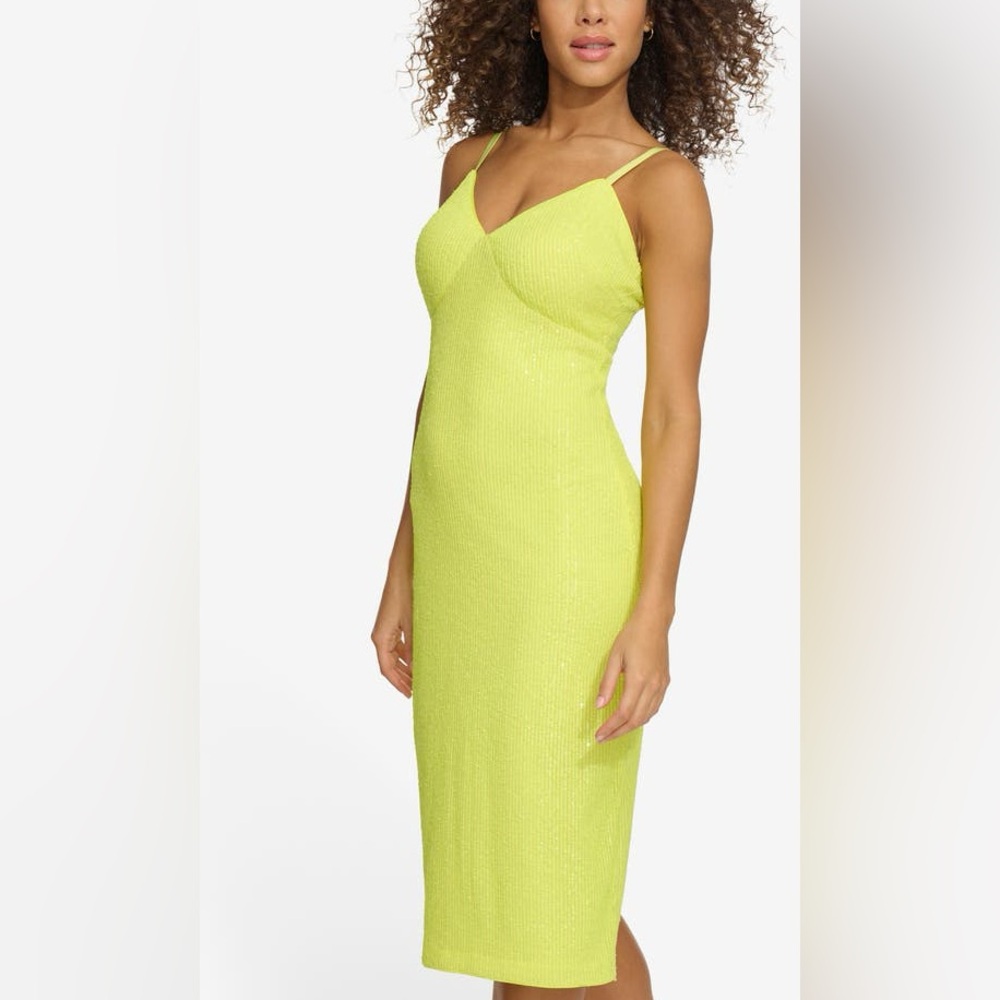 NWT Siena Neon Yellow Sequin Midi Dress Size 12